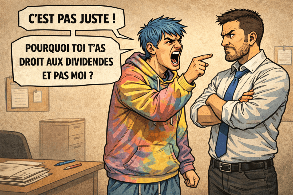 kévin hurle sur son patron parce qu'il touche des dividendes.
